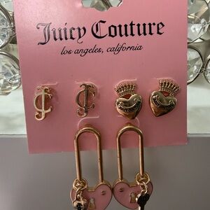 Juicy Couture Gold and Pink Heart Earrings set if 3 pair